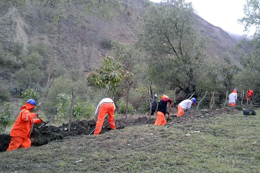 Ditch digging for water pipes